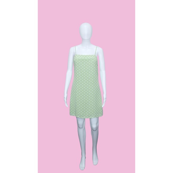 Y2K. ESPRIT DE CORP. Green & White. Polka Dot Dress wiButton Keyhole Back. XS-S - Picture 2 of 10